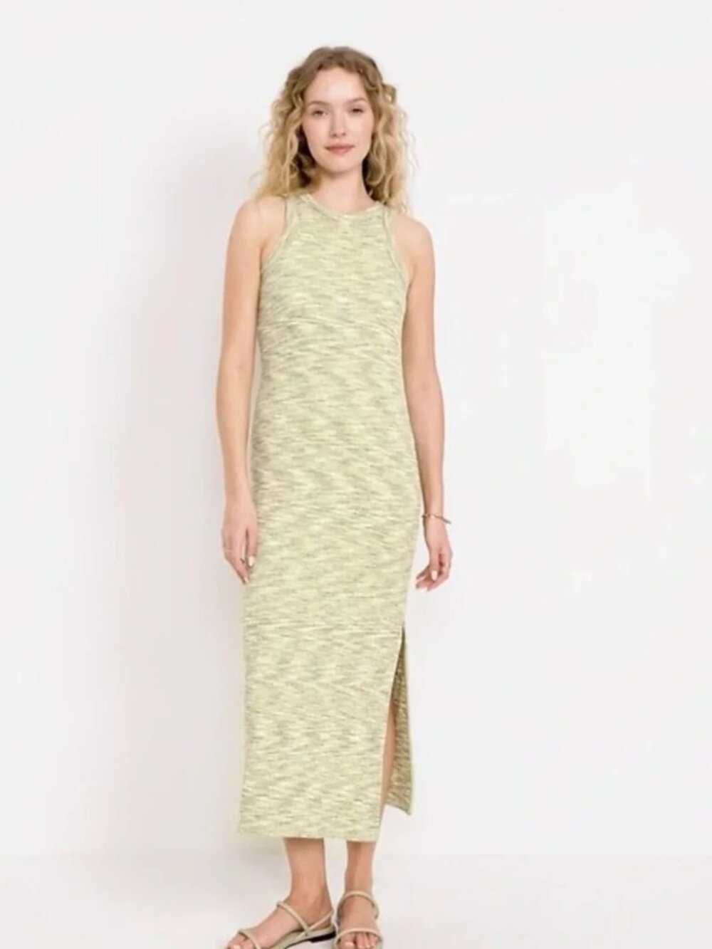 OLD NAVY Ribbed Sleeveless Racerback Maxi Dress, Yellow/Gray, Size L